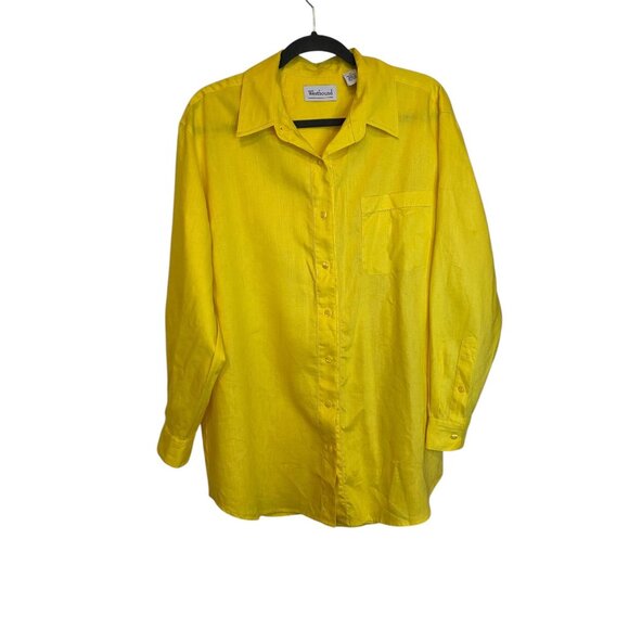 Westbound Yellow Button-Up Long Sleeve 100% Linen Shirt Womens Size XL - Picture 1 of 13